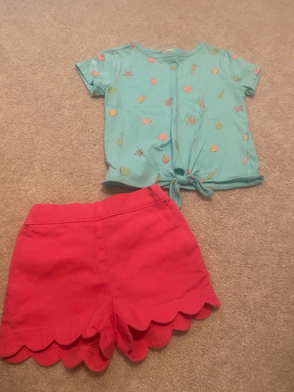 J. Crew Aqua Tie-Front Top & pink Scallop-Hem Shorts girls XS/4